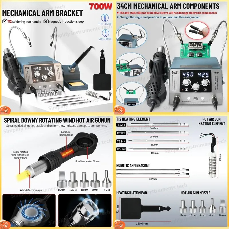 Hot Air Rework Station T12 - 8512P Lehimleme İstasyonu 700W 2'si 1